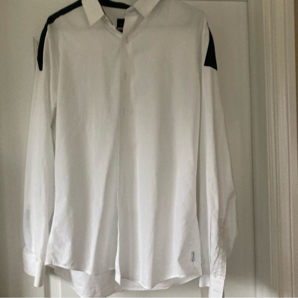 AuthenticArmani Exchange AX Shirt Mens L White Blue Button Down Long Sleeve
